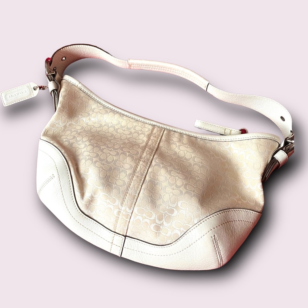 Authentic Coach White Signature Mini Hobo Bag